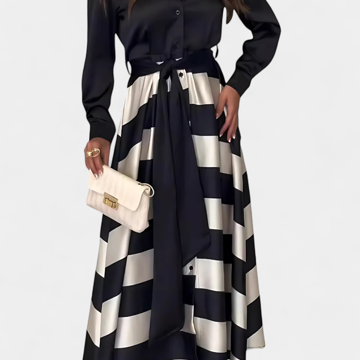 Rochie Camasa Lungă cu Dungi Nessia cu Curea