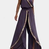 Lorena | Rochie Mono cu Detalii Aurii și Fendă pe Picior