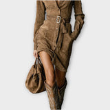 Rochie Mini din Suede Vintage cu Curea