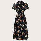 Glória | Rochie Midi Neagră Florală