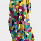 Anne | Rochie Fluidă cu Decolteu în V și Imprimare Colorată