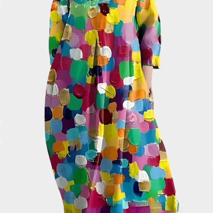 Anne | Rochie Fluidă cu Decolteu în V și Imprimare Colorată