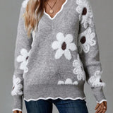 Belinha | Pulover Elegant cu Decolteu în V și Model Floral