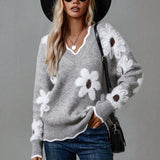 Belinha | Pulover Elegant cu Decolteu în V și Model Floral
