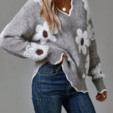 Belinha | Pulover Elegant cu Decolteu în V și Model Floral