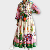 Rochie Maxi cu Curea și Mâneci Puff