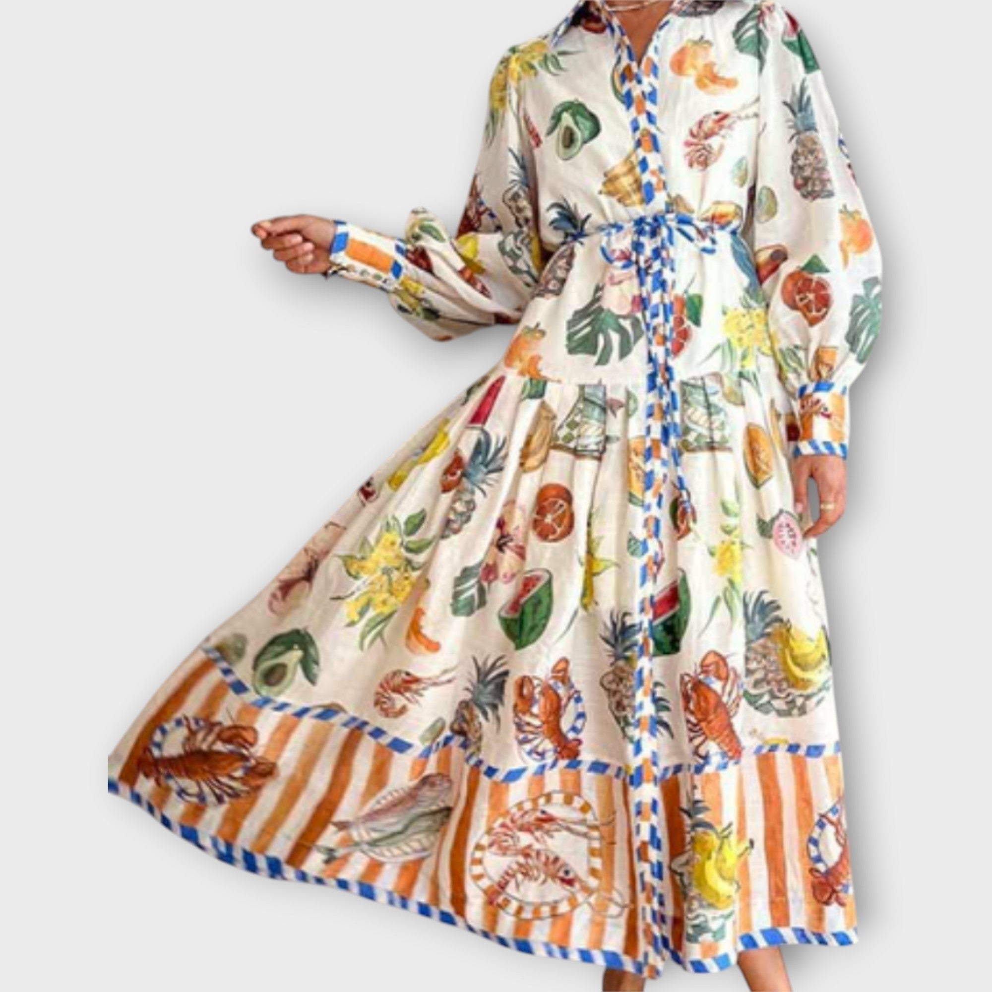 Rochie Maxi cu Curea și Mâneci Puff