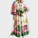 Rochie Maxi cu Curea și Mâneci Puff