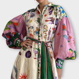 Rochie Maxi cu Curea și Mâneci Puff