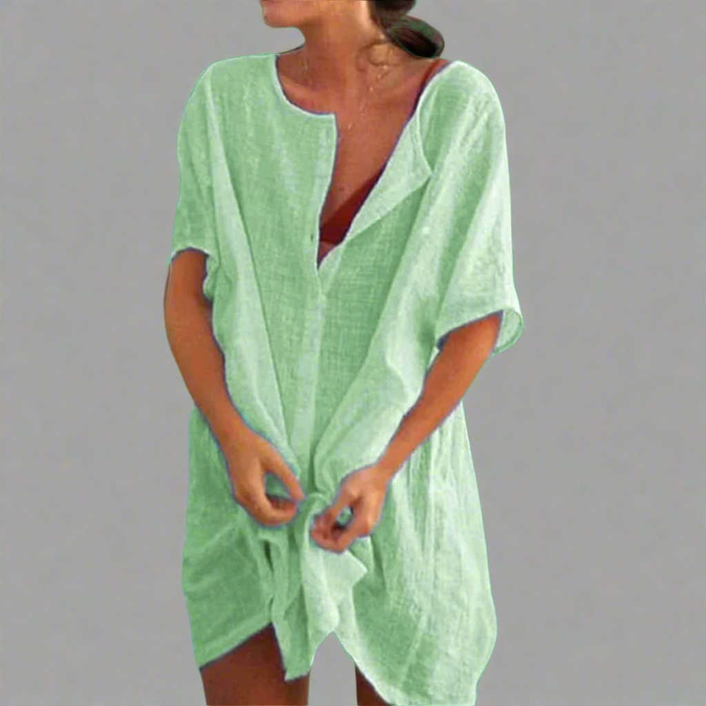 Rochie de vară organică din bumbac și in pentru momente confortabile de vară