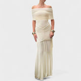 Vitoria - Rochie lungă din tricot cu umerii descoperiți