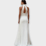 Rochie de seară elegantă din satin cu pliuri, cu guler halter