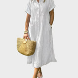 Rochie Camasa Rayata cu Fante, Nasturi si Buzunare Functionale