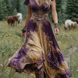 Serena™ | Rochie Maxi Scurtă Florală Lavandă cu O Notă Sofisticată