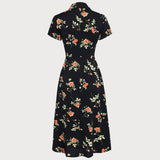 Glória | Rochie Midi Neagră Florală