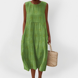 Rochie Elegantă din Bumbac fără Mâneci cu Buzunare