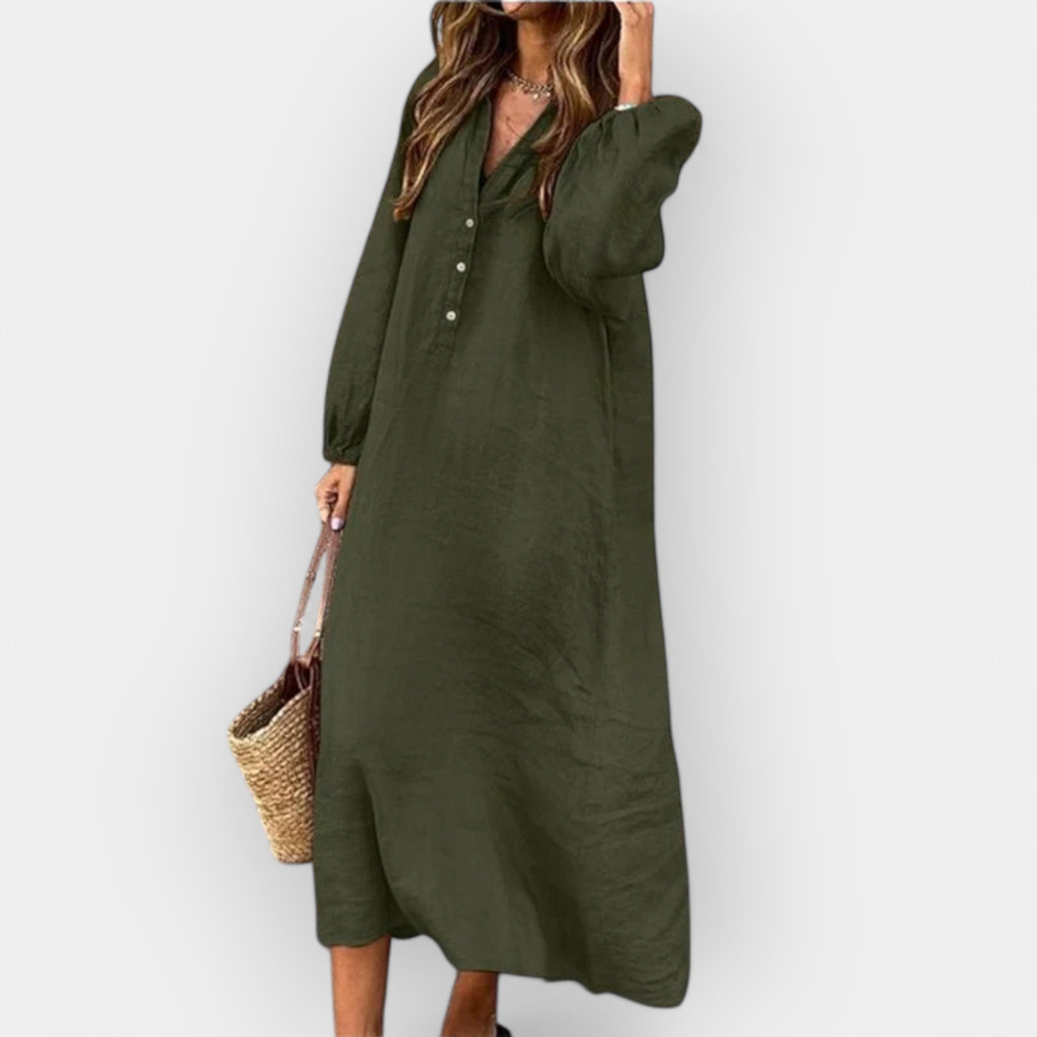 Rochie Elegantă din In cu Linie Stilată