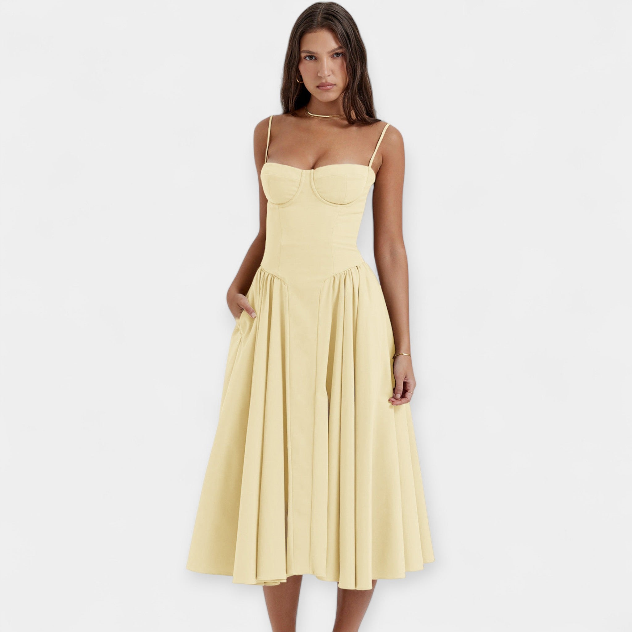 Rochie Midi Retro cu Bretele Subțiri