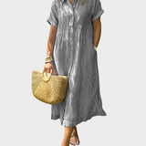 Rochie Camasa Rayata cu Fante, Nasturi si Buzunare Functionale