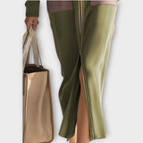 Rochie Maxi cu Fermuar și Buzunare Contrastante