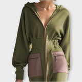 Rochie Maxi cu Fermuar și Buzunare Contrastante