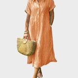 Rochie Camasa Rayata cu Fante, Nasturi si Buzunare Functionale