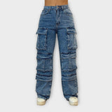 Jeans Cargo cu Strass