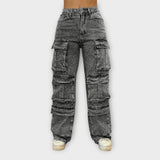 Jeans Cargo cu Strass