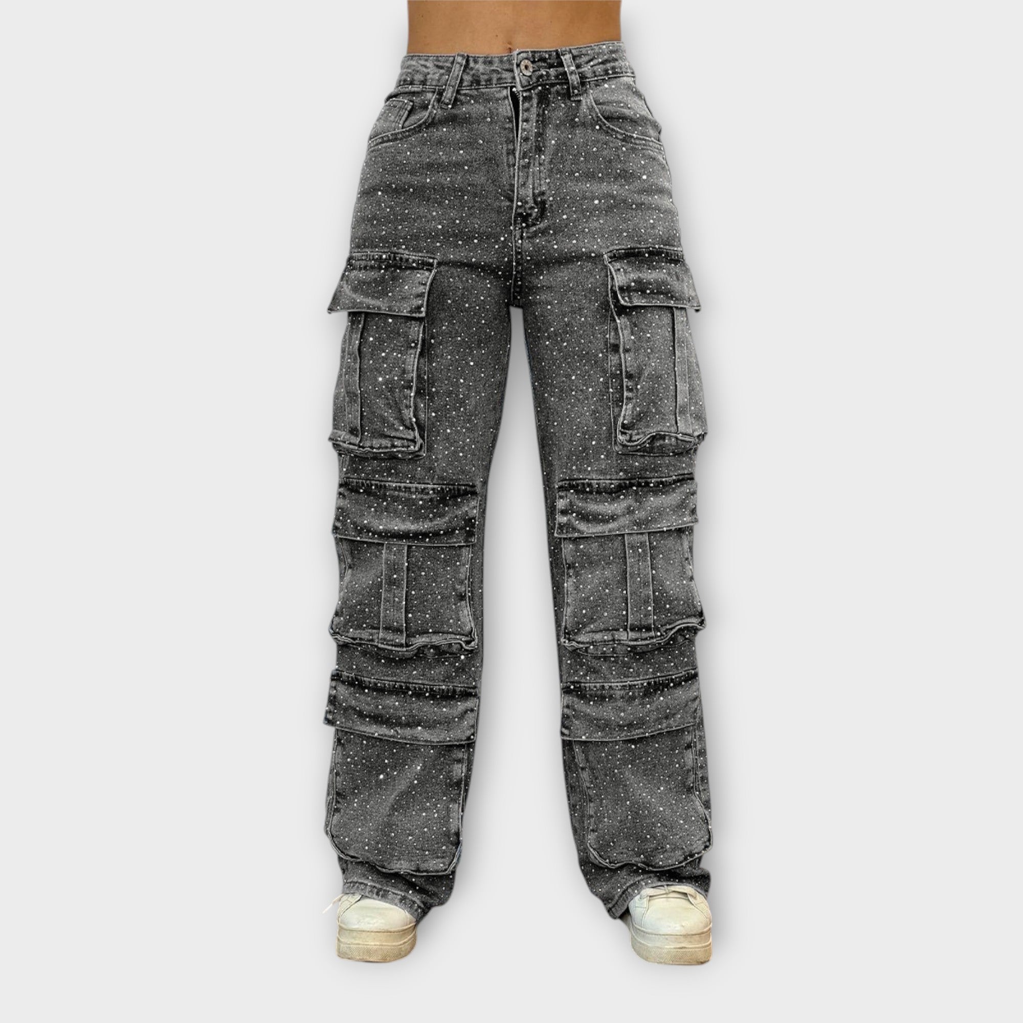 Jeans Cargo cu Strass