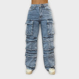 Jeans Cargo cu Strass
