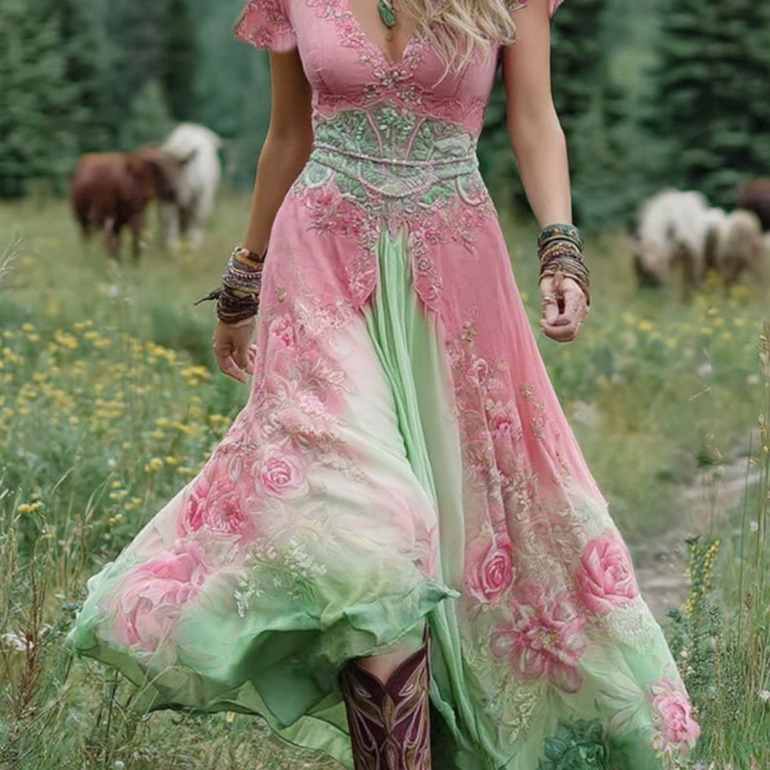 Serena™ | Rochie Maxi Scurtă Florală Lavandă cu O Notă Sofisticată