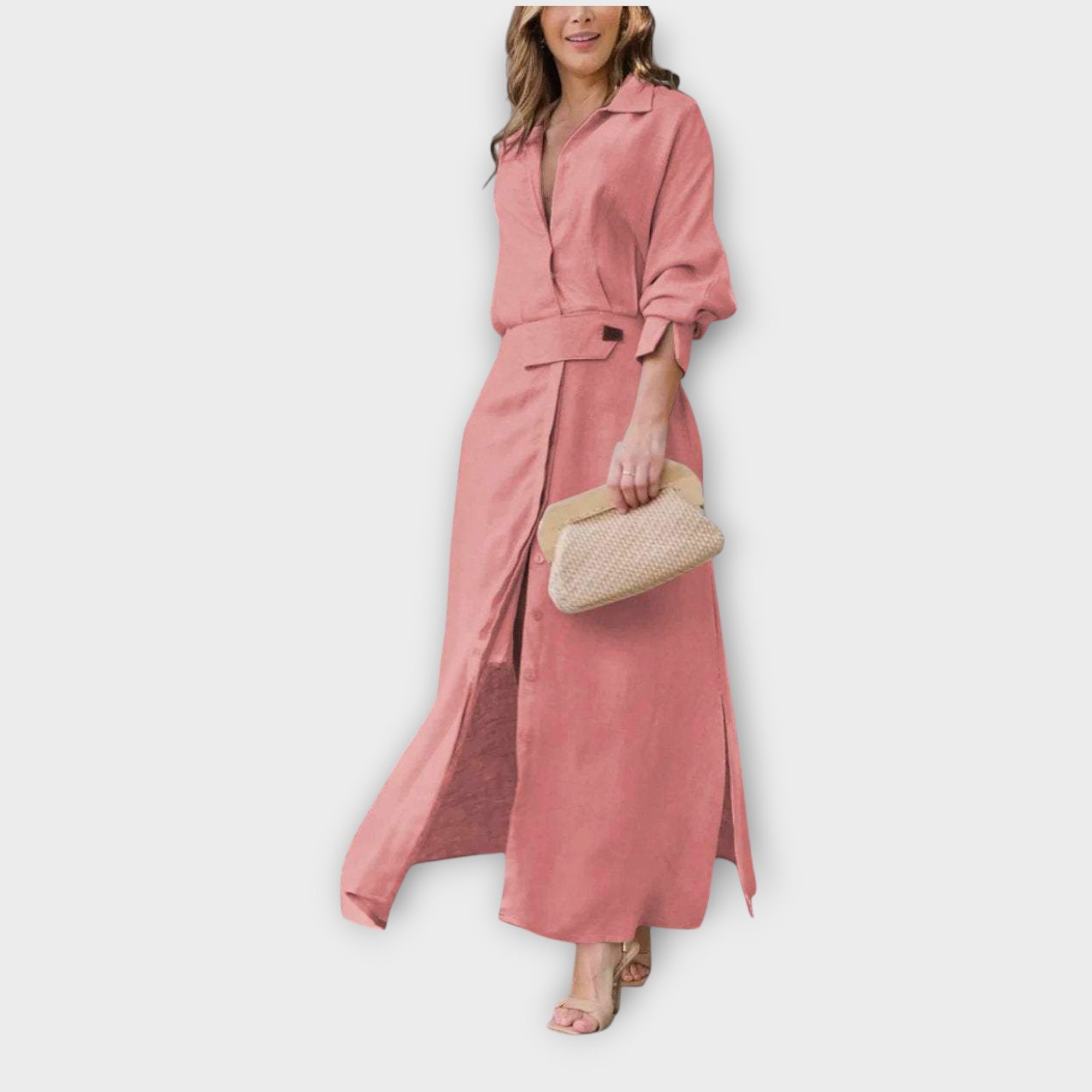 Rochie Maxi Cu Cămașă Elegantă și Curea