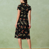 Glória | Rochie Midi Neagră Florală