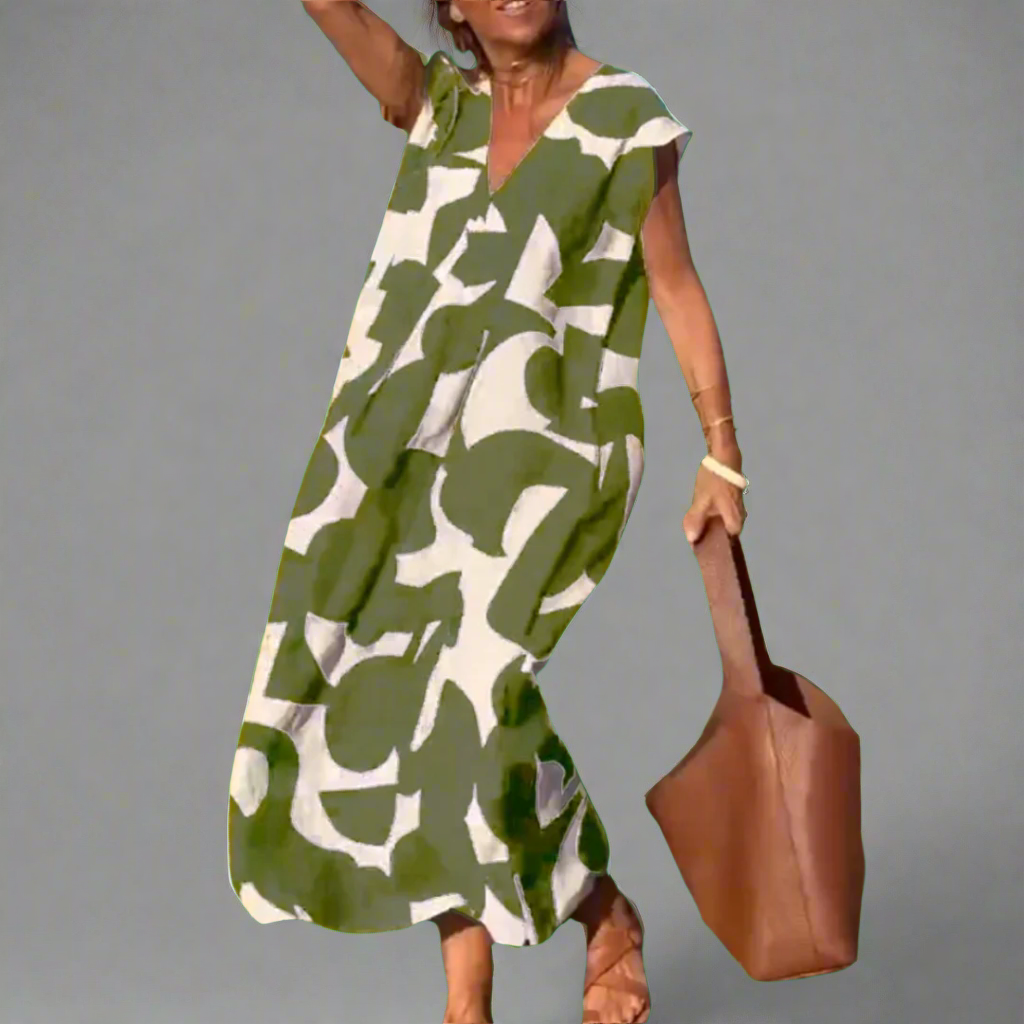 Rochie V cu Imprimare din Material