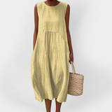 Rochie Elegantă din Bumbac fără Mâneci cu Buzunare