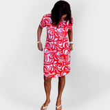 Rochie Midi cu Model și Mâneci Scurte