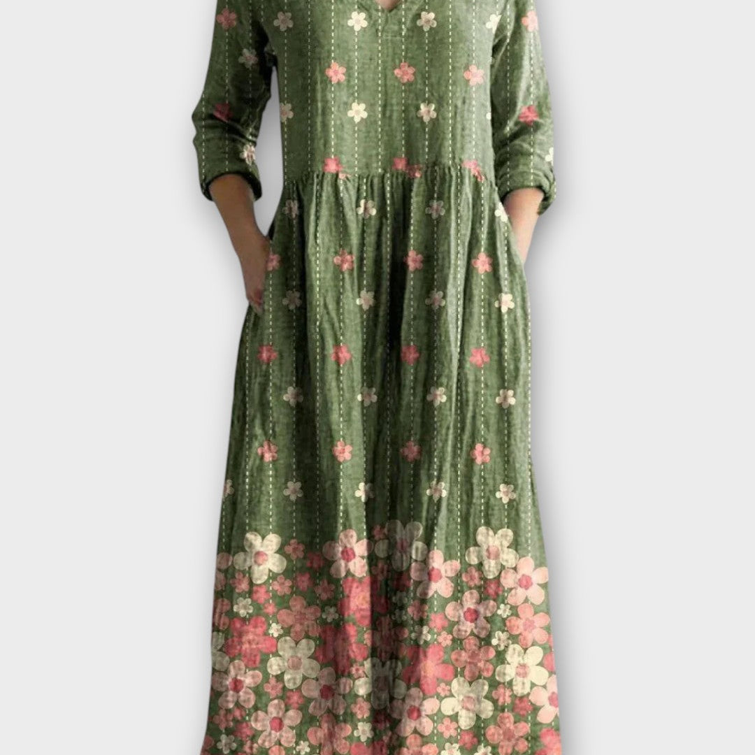 Rochie Maxi Vintage cu Flori