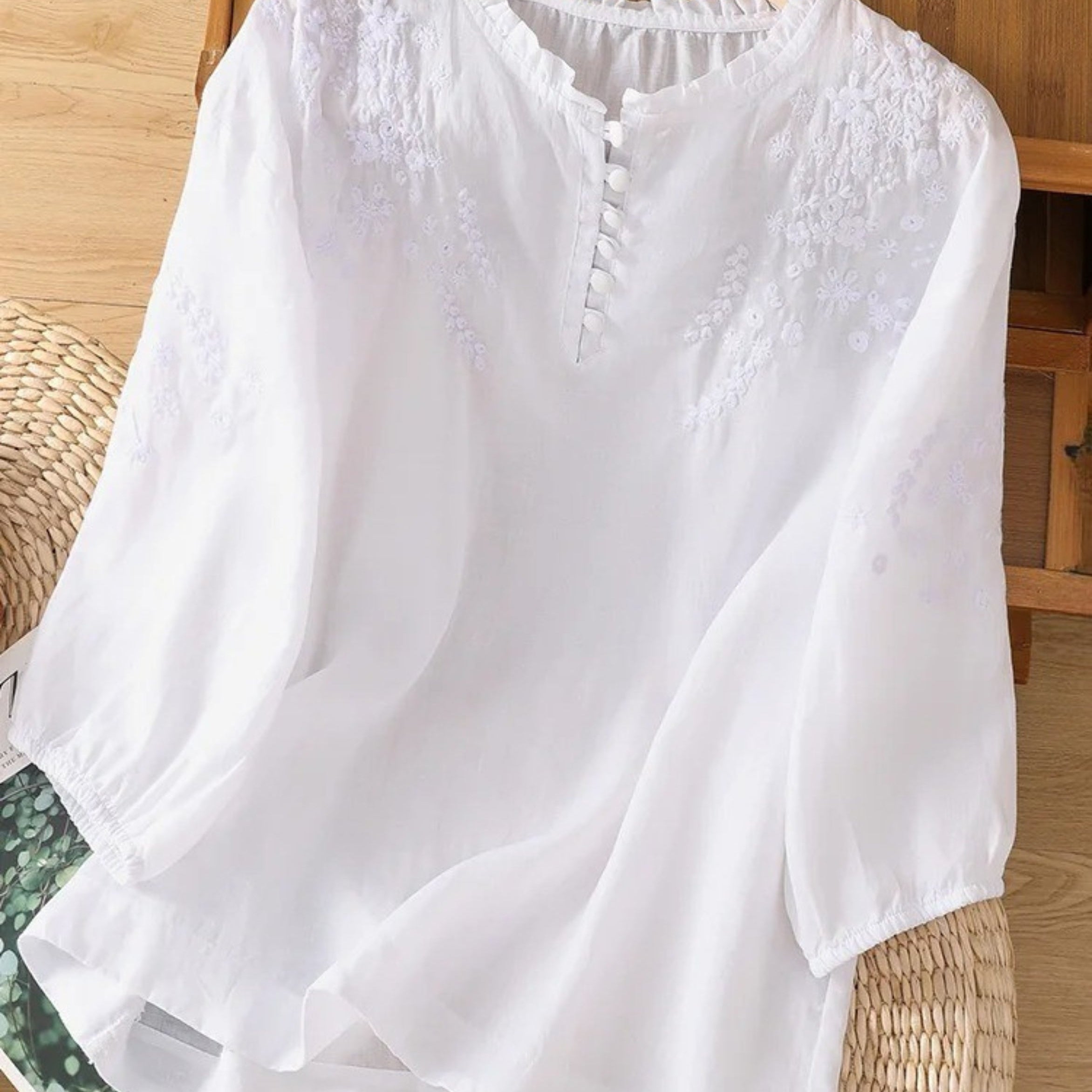 Kissina | Bluză din bumbac și in brodată