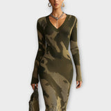 Rochie Maxi Tricotată cu Margine Franjurată