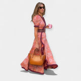 Rochie Romantică cu Curea și Volane din Satin