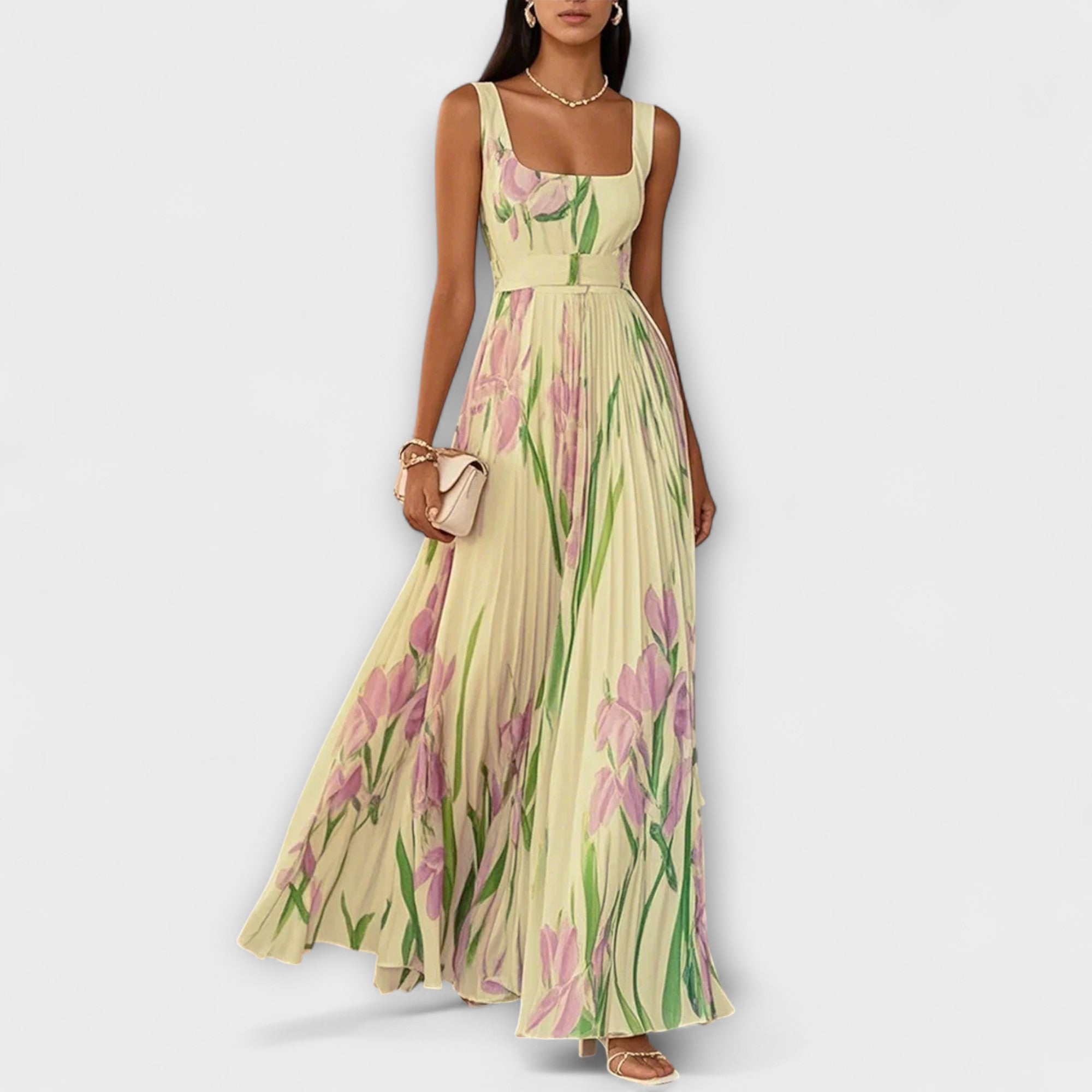 Penelope™ | Rochie Maxi din Chiffon cu Flori Plisate