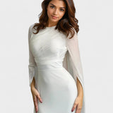 Isabela | Rochie Lungă din Satin Modest cu Mâneci Deschise