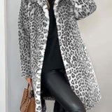 LEIA - Palton Lung și Moale cu Model Leopar