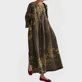 Rochie Maxi Elegantă din In cu Dantelă Floral Brodată