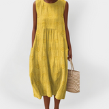 Rochie Elegantă din Bumbac fără Mâneci cu Buzunare