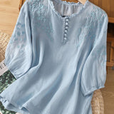 Kissina | Bluză din bumbac și in brodată