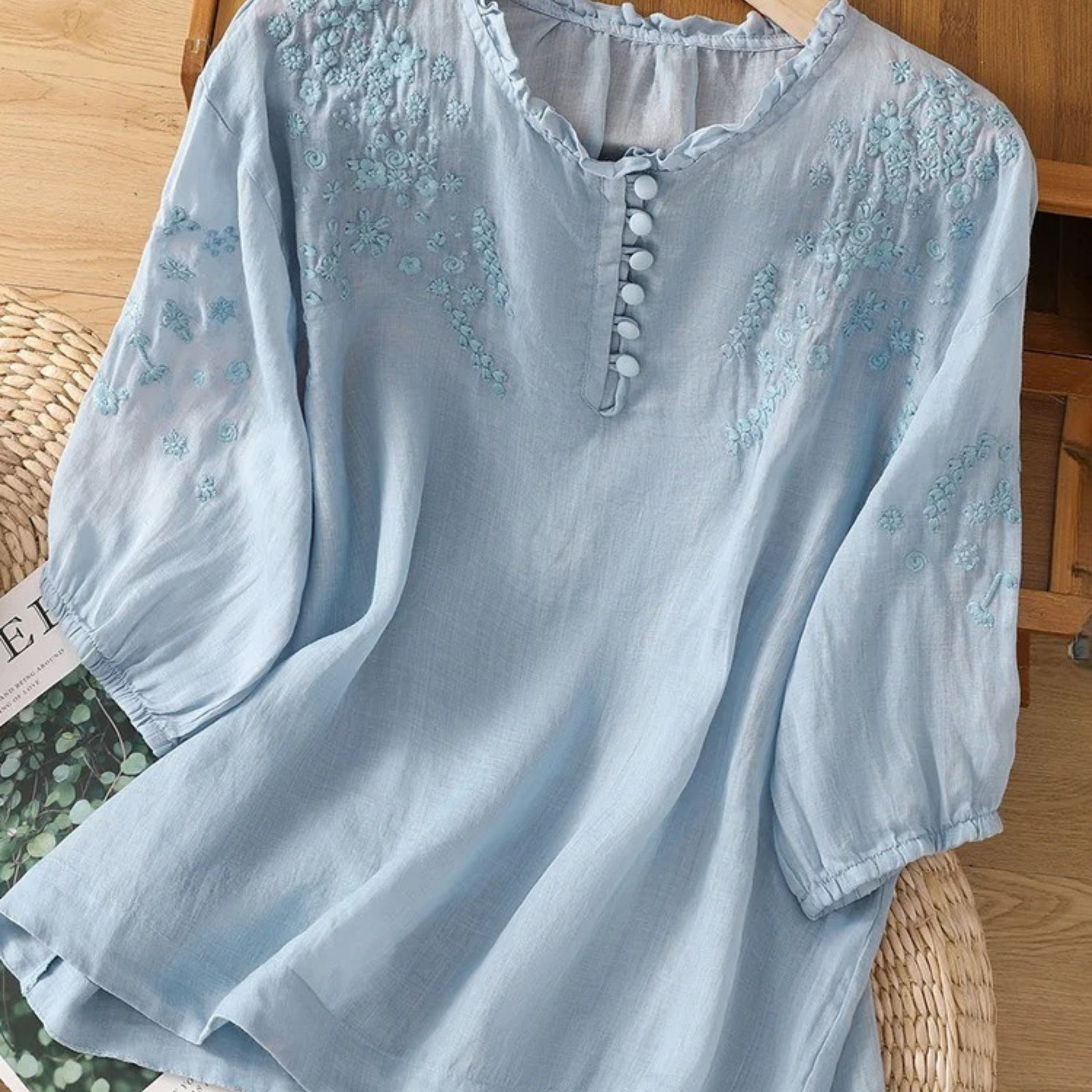 Kissina | Bluză din bumbac și in brodată