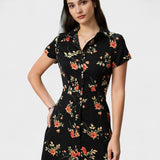 Glória | Rochie Midi Neagră Florală