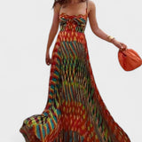 Aria | Rochie Maxi Cu Imprimare Abstractă Fără Mâneci cu Croială A-Line