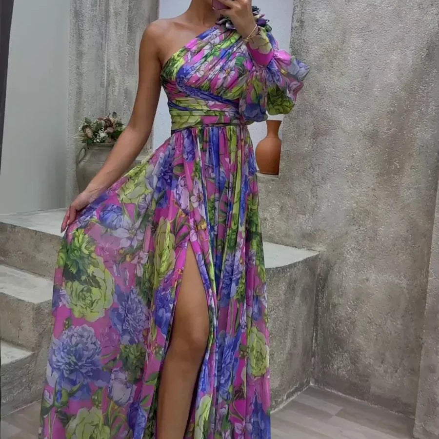 Whitney | Rochie Elegantă și Fluidă pe Umăr pentru Evenimente de Vară